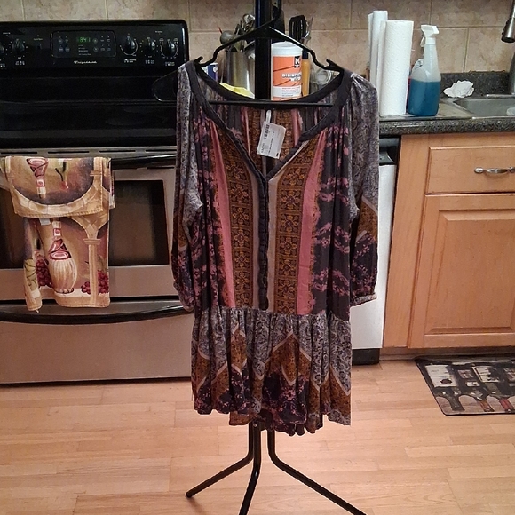 Free People Dresses & Skirts - Free People Patchwork Mini Dress Or Tunic In Pink, Brown, and Gray